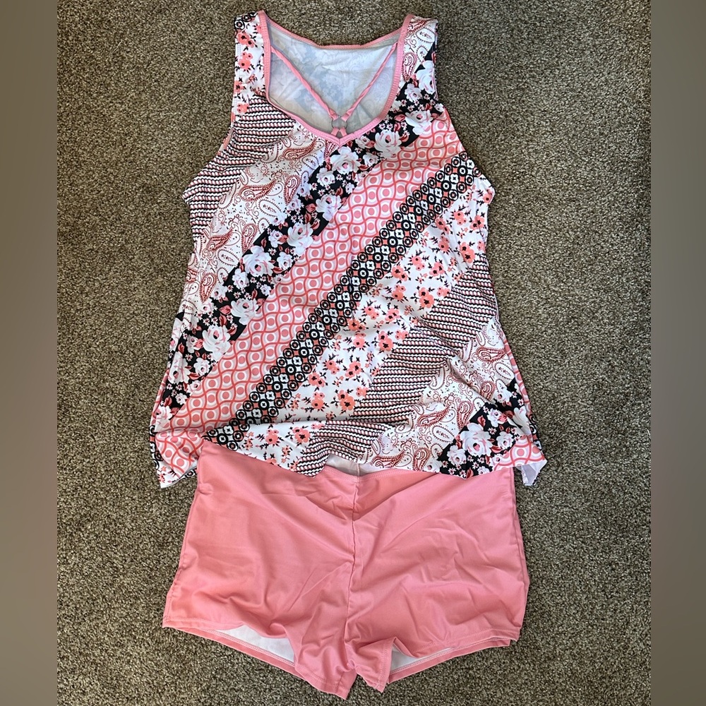 Denater Tankini Two Piece Pink Floral Swimsuit Size 3Xl (Fits Like An XL) NWOT